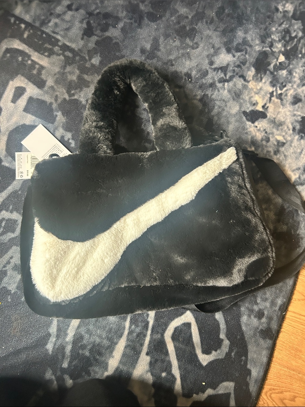Nike Black Faux Fur Tote with White Swoosh